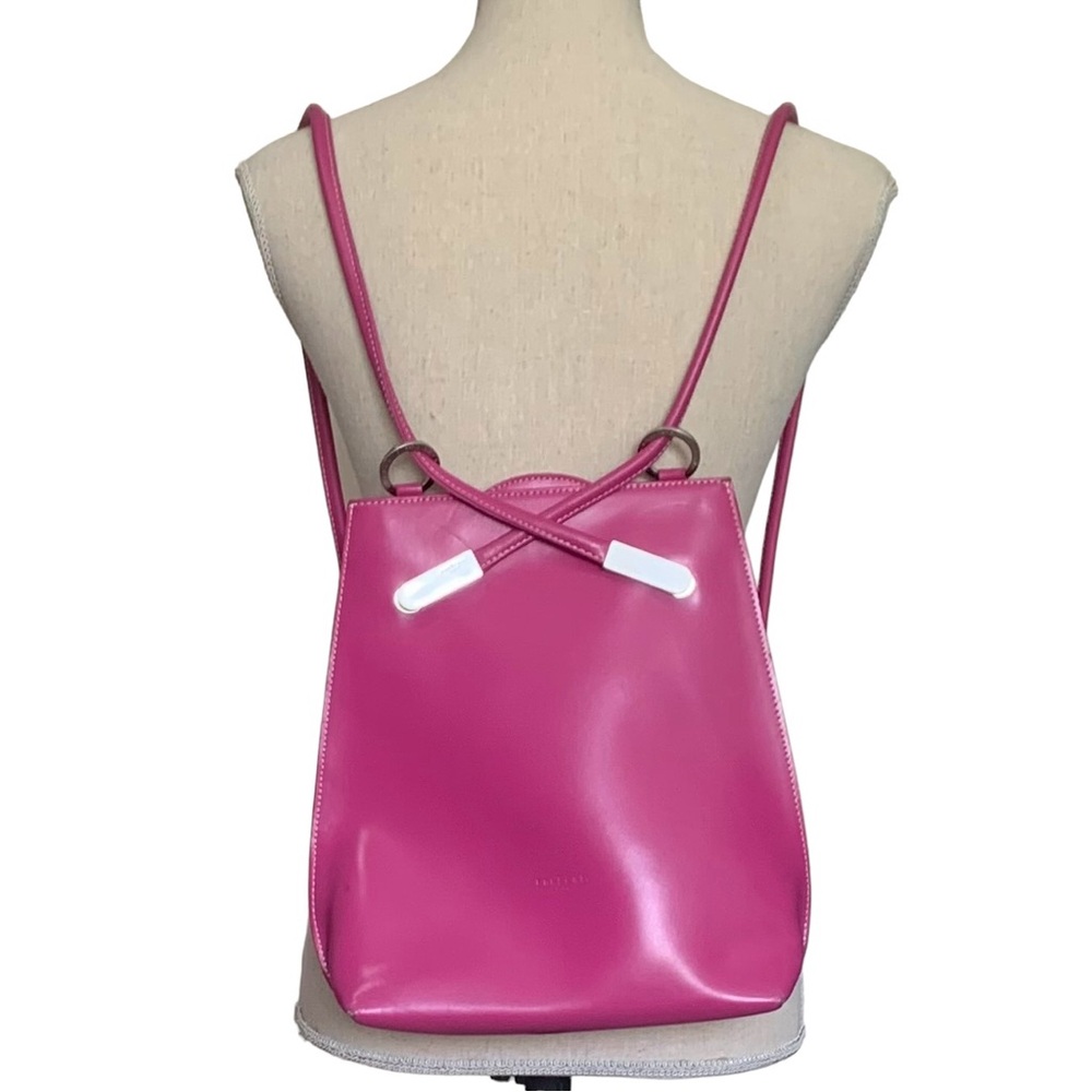 Sleek Pink Leather Bucket Backpack